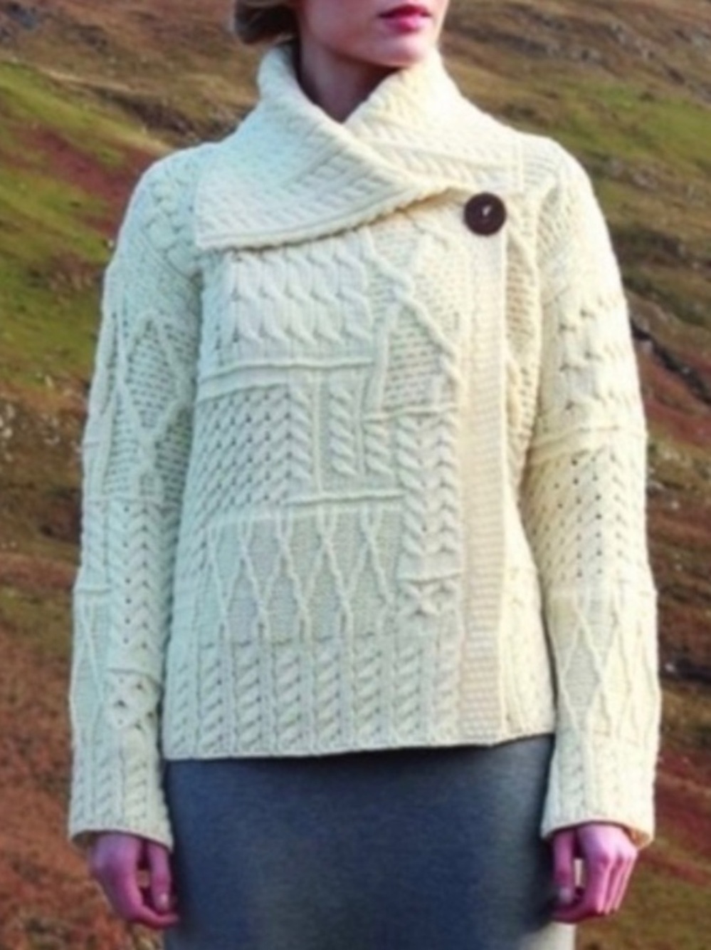 Blarney Woolen Mills One Button Aran Cardigan Irish Wool Fisherman Size S NWT - Picture 7 of 15
